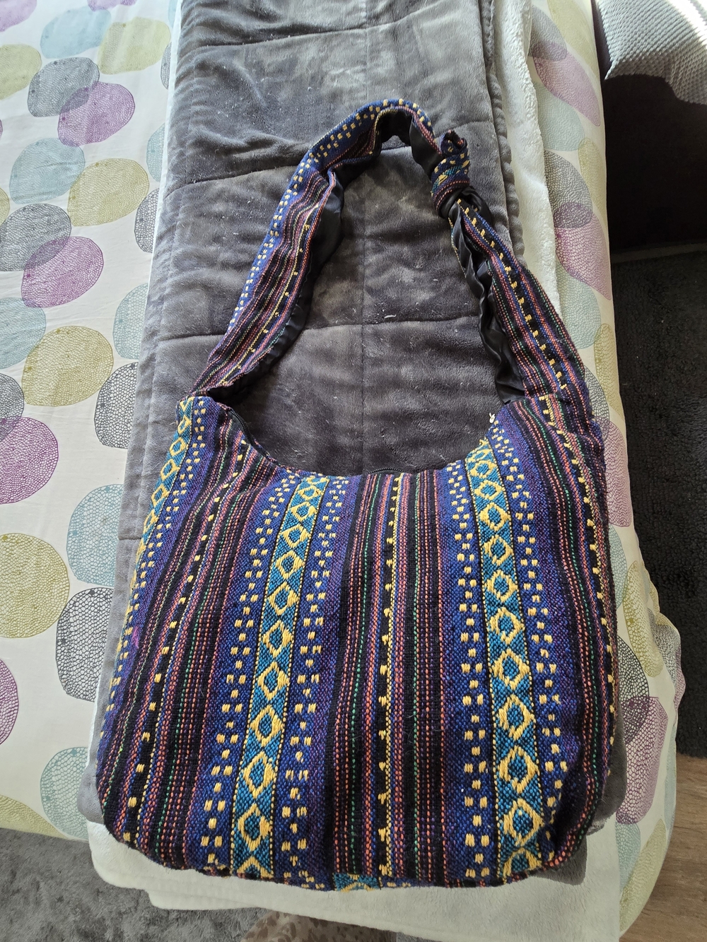 Bohemian Striped Hobo Bag in Navy and Yellow
